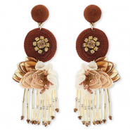 Trendy earrings / earpin with glass beads Gold-Mahogany Red-Mauve