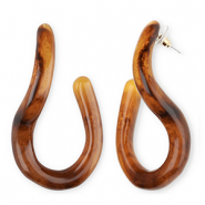 Trendy resin earrings&nbsp;/&nbsp;earpins Amber Brown