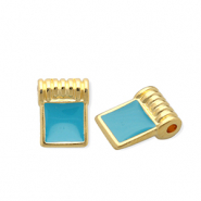 DQ&reg; European metal charms square Goud-Petrol Blue (Nikkelvrij)