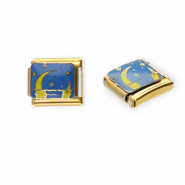 Stainless steel charms for italian bracelet moon and stars Gold-Blue-Yellow