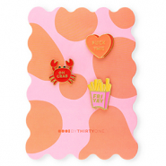 BY31&reg; Pins "Fuck this"&nbsp;/&nbsp;"Oh crab"&nbsp;/&nbsp;"Fri yay" on card Orange-Multicolour Pink-Red-Yellow
