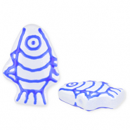 Handmade glass beads fish White-Dark Blue