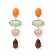 Trendy earrings&nbsp;/&nbsp;earpins with stainless steel post Silver-Warm Orange-Green-Pink-Brown