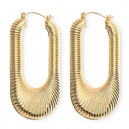 Statement earrings &nbsp;/&nbsp;creoles oval ridged with stainless steel post Gold