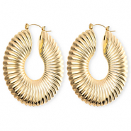 Statement earrings &nbsp;/&nbsp;creoles circle ridged with stainless steel post Gold