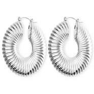 Statement earrings &nbsp;/&nbsp;creoles circle ridged with stainless steel post Silver