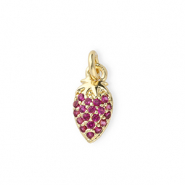 Brass TQ metal charms strawberry with rhinestones Gold-Pink
