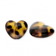 Acrylic beads heart with leopard print Transparent Amber Brown