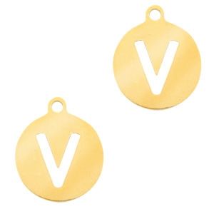 Stainless steel charms 10mm initial coin V Gold