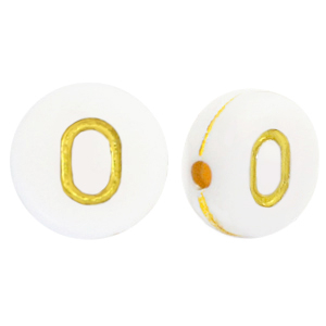 Acrylic letter beads O White-Gold