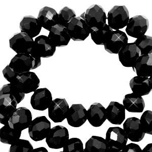 Top faceted beads 6x4mm disc Jet Black-Pearl Shine Coating