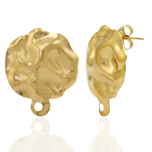 Stainless steel earrings/earpin hammered with loop Gold