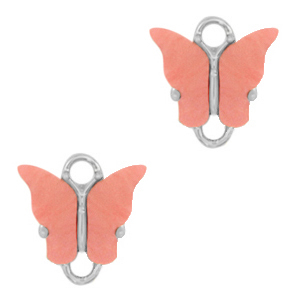 Resin pendants connector butterfly Silver-Coral Red