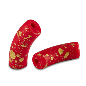 Acrylic beads tube matt Red-Gold