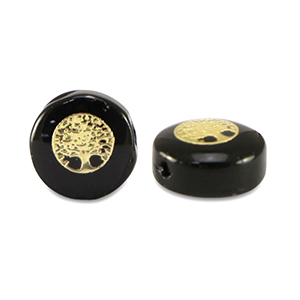Glass beads rondelle tree of life Black-Gold