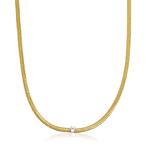 Stainless steel snake necklaces crystal Gold-Crystal