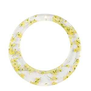 Resin pendants with dried flowers 39mm Yellow