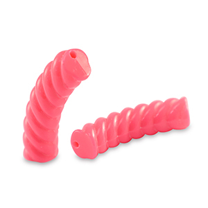Acrylic tube beads twisted Neon Coral Red