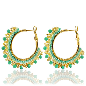 Stainless steel earrings beads Mint Turquoise-Gold