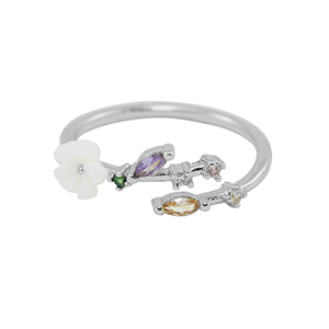 Brass TQ metal ring cubic zirconia Silver-Multicolour