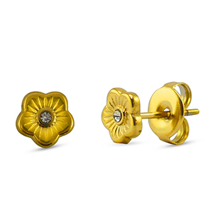 Stainless steel earrings / earpins flower Gold