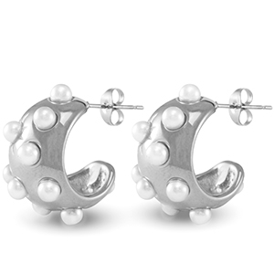 Stainless steel earrings / earpins imitation pearls Silver