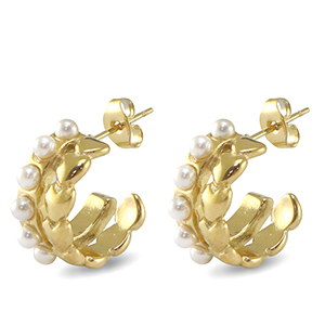 Stainless steel earrings / earpins heart imitation pearls Gold