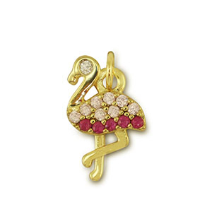 Brass TQ metal charms flamingo Gold-Pink