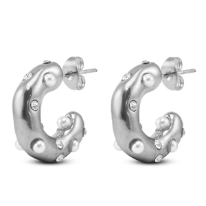 Stainless steel earrings / earpins with imitation pearls Silver