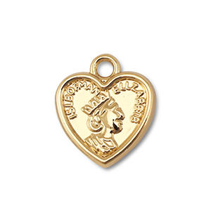 Metal charms heart with Queen Elisabeth Gold