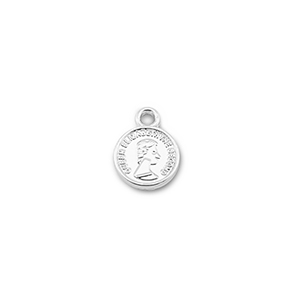 Metal charms round with Queen Elisabeth Silver