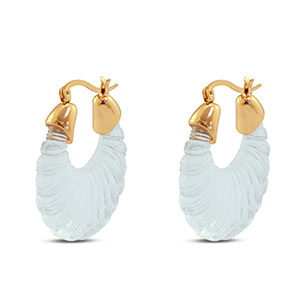 Trendy resin earrings oval Gold-Transparent