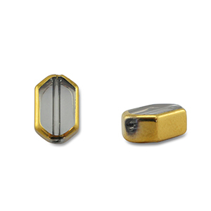 Glass beads hexagon Grey Transparent-Gold