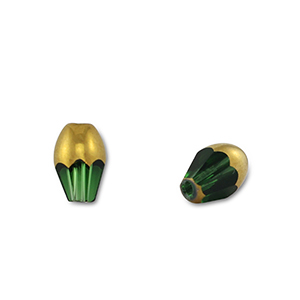 Glass beads oval Green Transparent-Gold