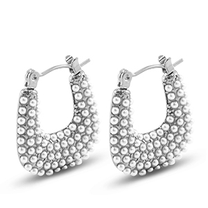 Stainless steel earrings / earpins with imitation pearls Silver