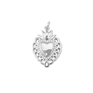 Brass TQ metal charms heart with lotus Silver