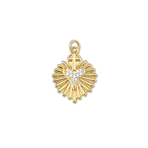 Brass TQ metal charms heart with cross Gold