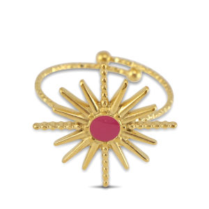 Stainless steel rings enamel star Gold-Dark Pink