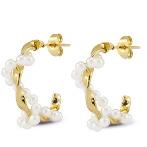 Stainless steel earrings / earpins with imitation pearls Gold