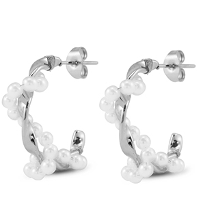 Stainless steel earrings / earpins with imitation pearls Silver