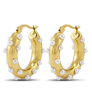 Stainless steel earrings / earpins creoles with imitation pearls Gold