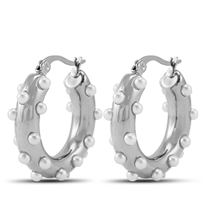 Stainless steel earrings / earpins creoles with imitation pearls Silver