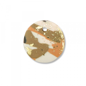 Polymer pendants round Brown-Pink-White-Gold