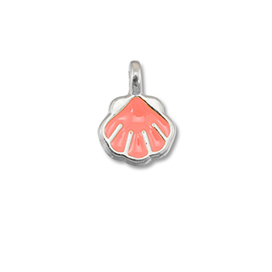 DQ European metal charms shell Coral Red-Antique Silver (Nickelfree)