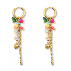 Stainless steel earrings shell Gold-Multicolour