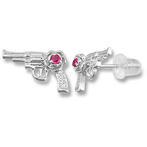 Brass TQ metal earrings / earpins revolver Silver-Dark Pink