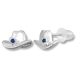 Brass TQ metal earrings / earpins cowboy hat Silver-Dark Blue