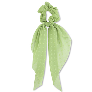 Scrunchie hair tie with ribbon dots Light Green