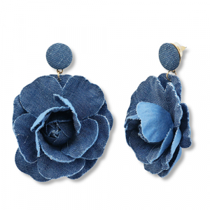 Trendy denim-look earrings flower Denim Blue-Gold