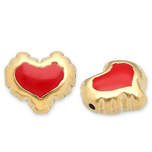 Stainless steel beads heart Gold-Red